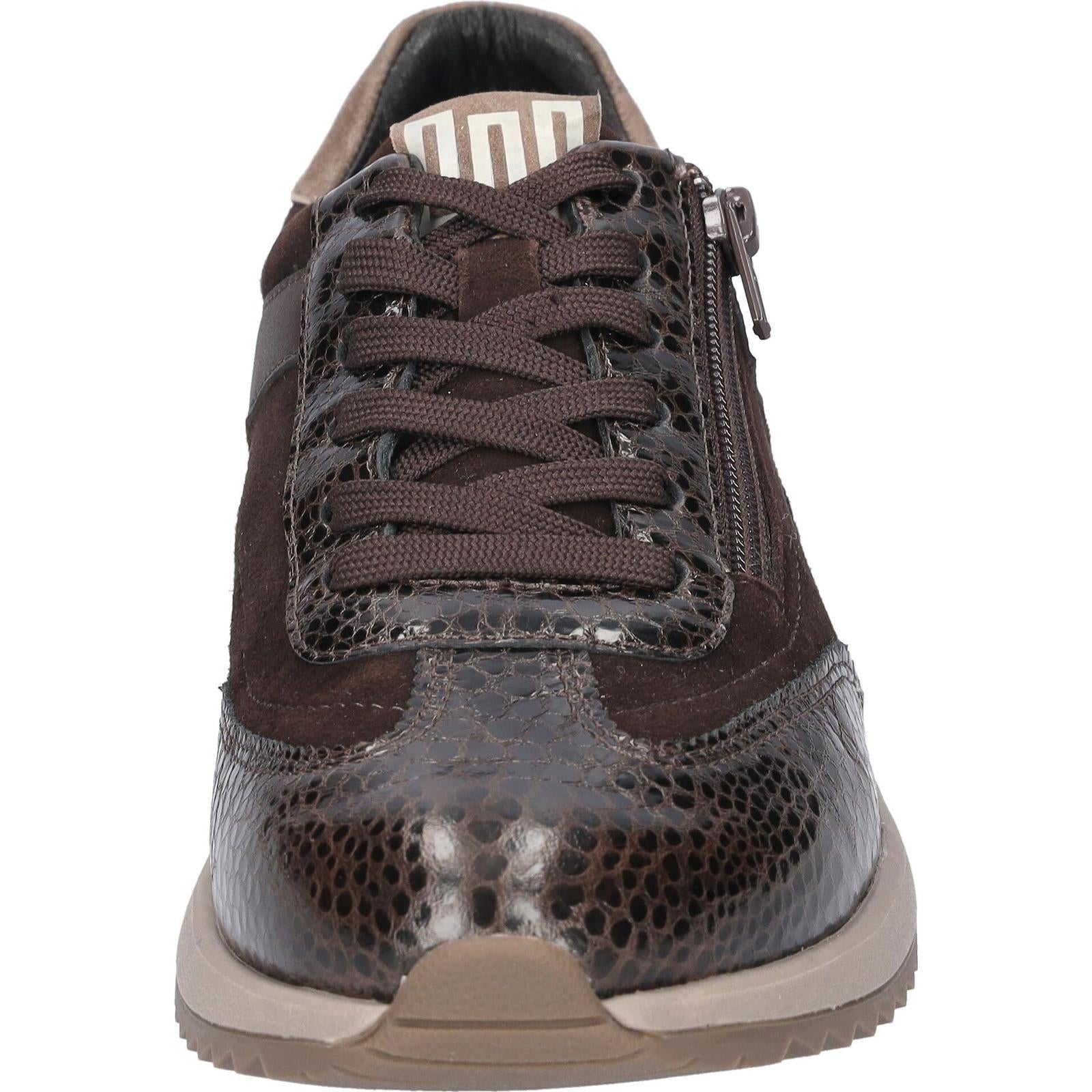 Waldlaufer 598002 102 192 H-Janett women's Wide Brown Leather Arch Support Zip & Lace Trainers, outer side view.