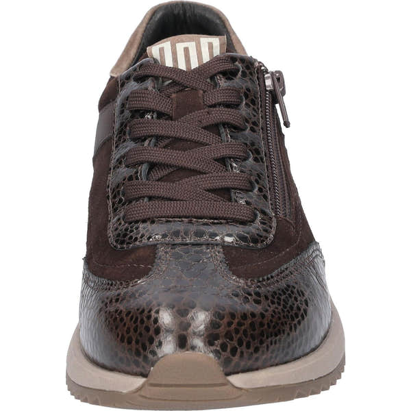 Waldlaufer 598002 102 192 H-Janett women's Wide Brown Leather Arch Support Zip & Lace Trainers, outer side view.