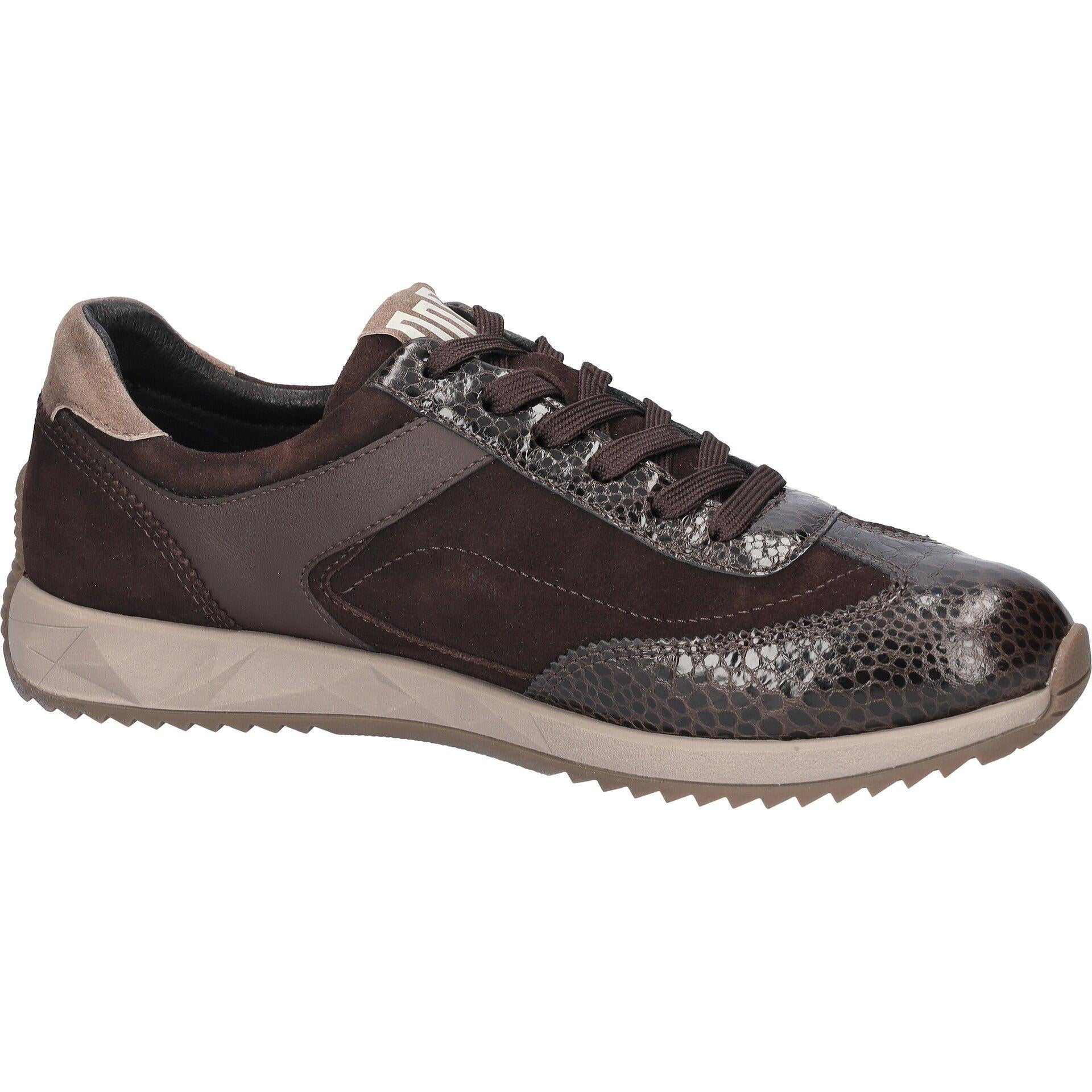 Waldlaufer 598002 102 192 H-Janett women's Wide Brown Leather Arch Support Zip & Lace Trainers, rear three-quarter view.