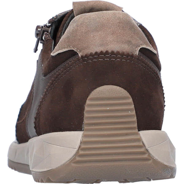 Waldlaufer 598002 102 192 H-Janett women's Wide Brown Leather Arch Support Zip & Lace Trainers, top and fastening detail.