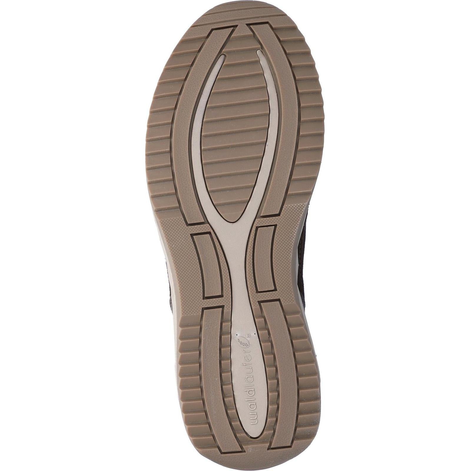 Waldlaufer 598002 102 192 H-Janett women's Wide Brown Leather Arch Support Zip & Lace Trainers, sole and construction detail.