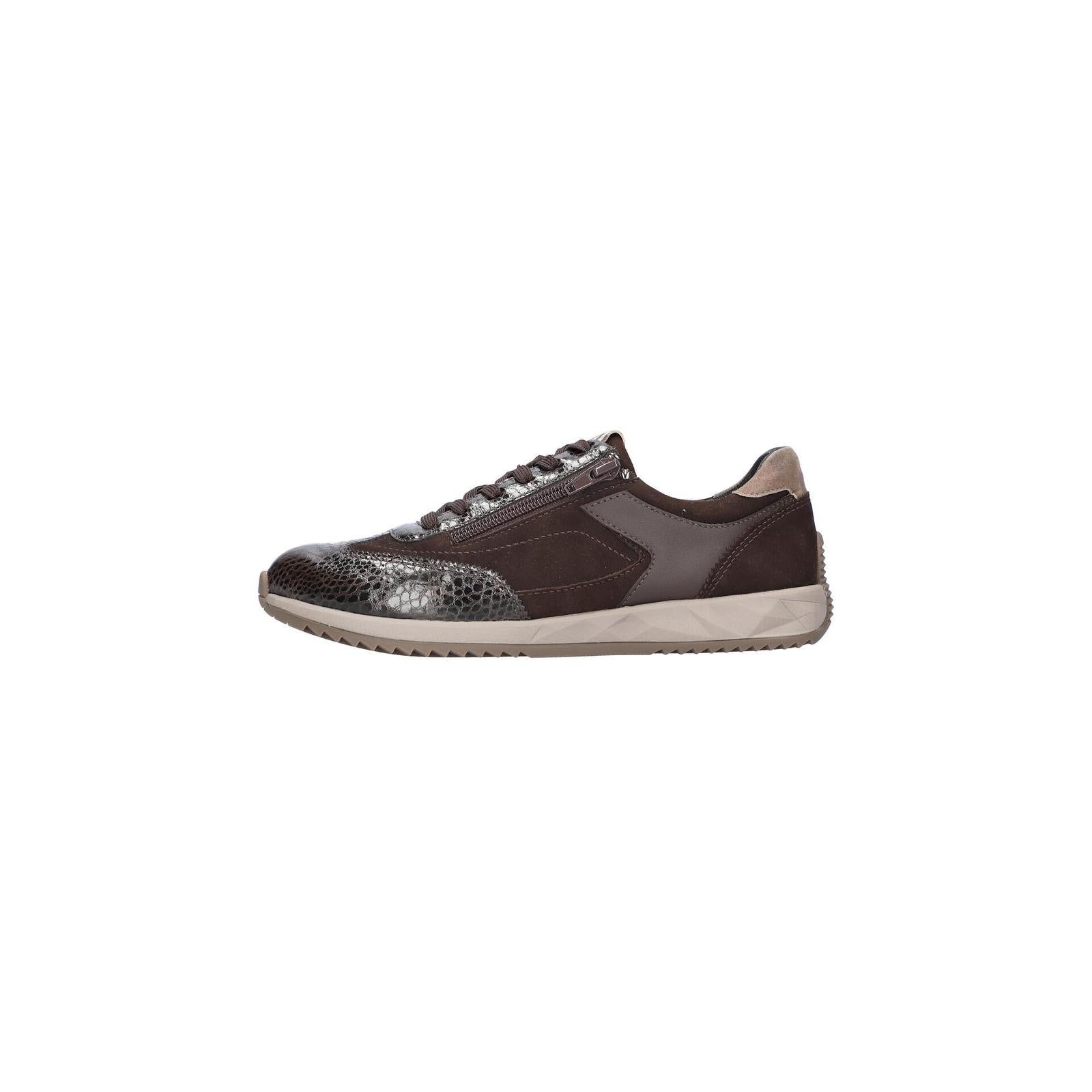 Waldlaufer 598002 102 192 H-Janett women's Wide Brown Leather Arch Support Zip & Lace Trainers, front three-quarter view.