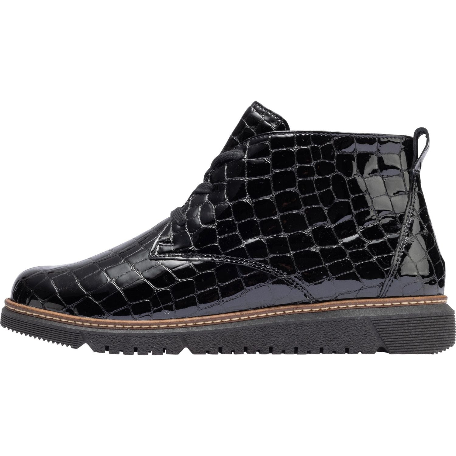 Waldlaufer 604804 150 001 K-Gesa Ladies Black Patent Leather Zip & Lace Ankle Boots-elevate your sole