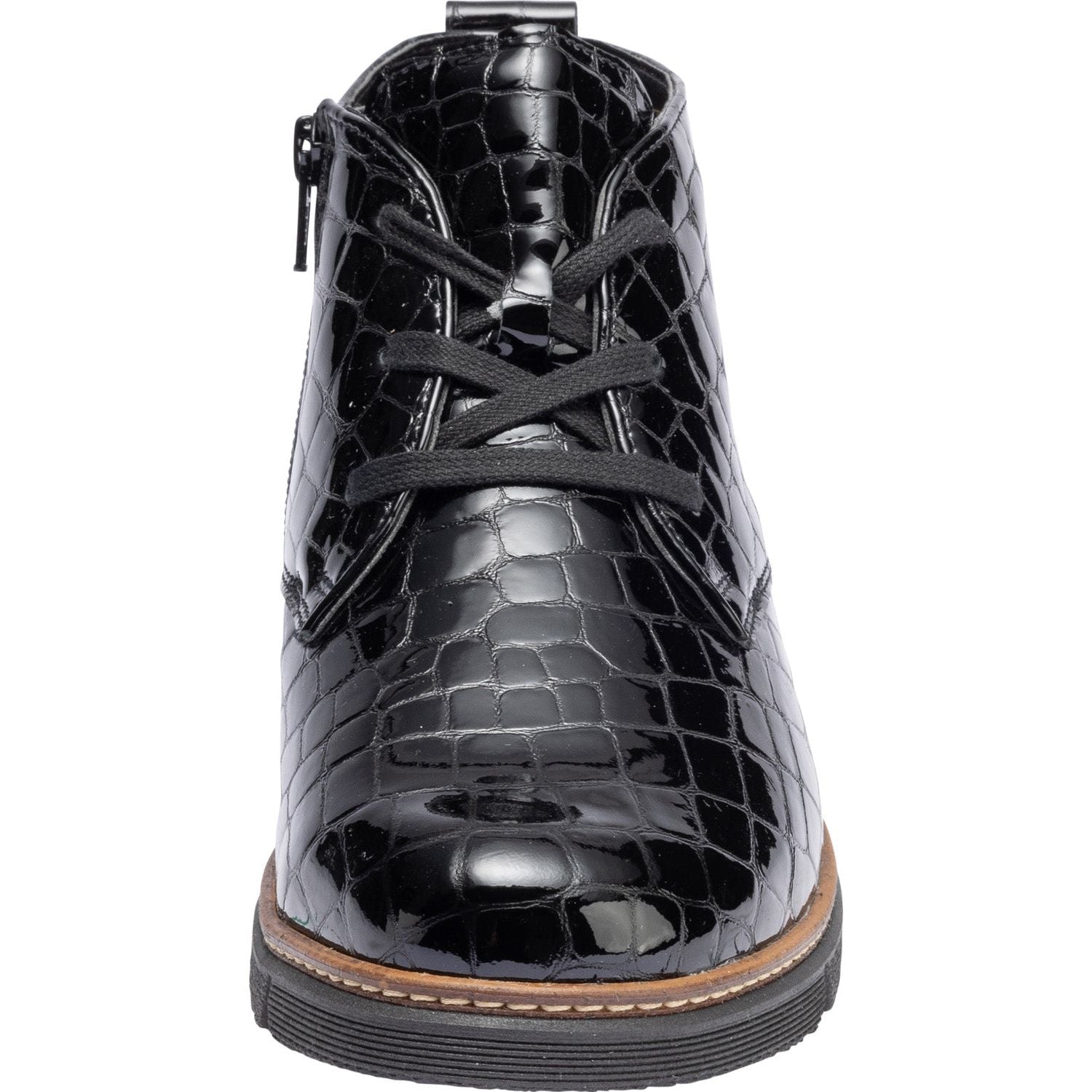 Waldlaufer 604804 150 001 K-Gesa Ladies Black Patent Leather Zip & Lace Ankle Boots-elevate your sole