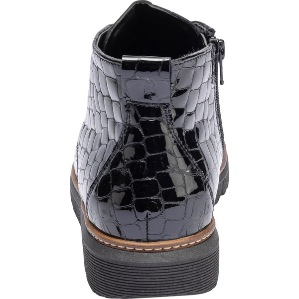 Waldlaufer 604804 150 001 K-Gesa Ladies Black Patent Leather Zip & Lace Ankle Boots-elevate your sole