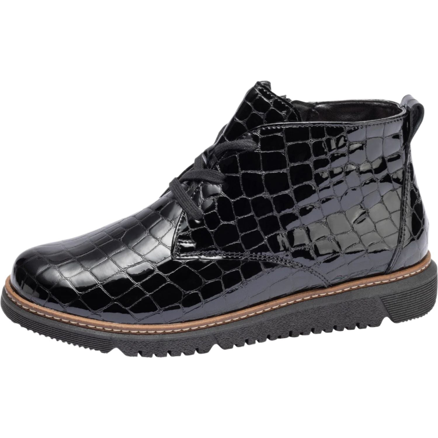 Waldlaufer 604804 150 001 K-Gesa Ladies Black Patent Leather Zip & Lace Ankle Boots-elevate your sole