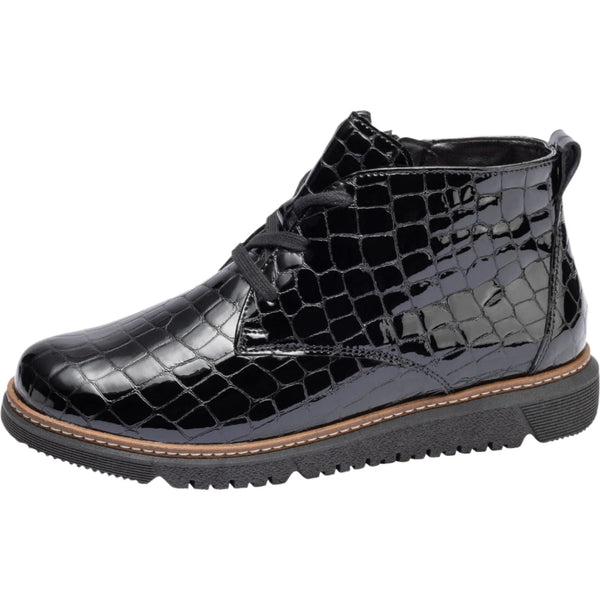 Waldlaufer 604804 150 001 K-Gesa Ladies Black Patent Leather Zip & Lace Ankle Boots-elevate your sole