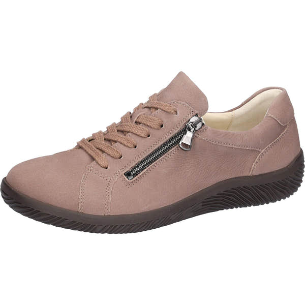 Waldlaufer 609001 190 285 K-Roya women's Wide Taupe Leather Arch Support Zip & Lace Shoes, inner side view.