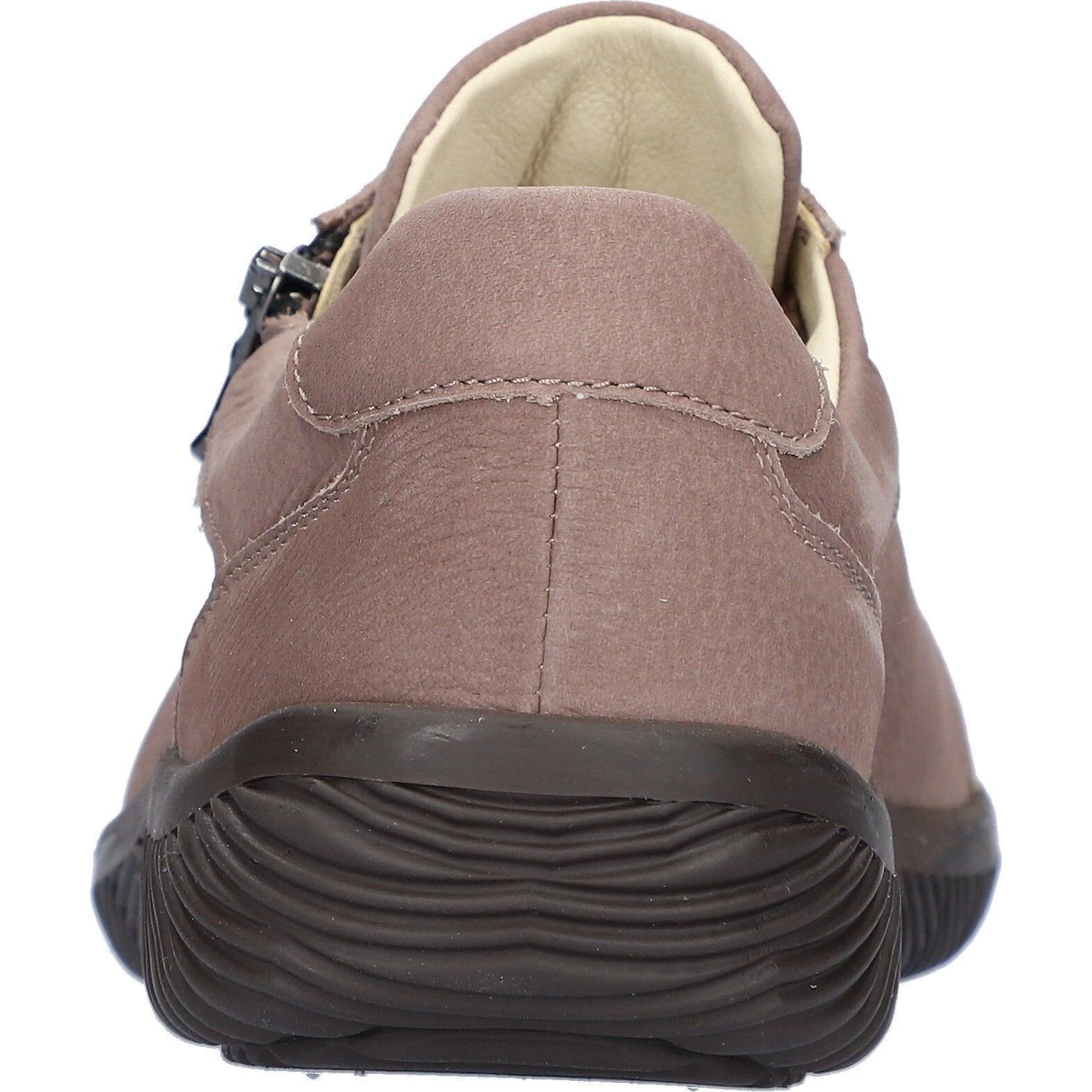 Waldlaufer 609001 190 285 K-Roya women's Wide Taupe Leather Arch Support Zip & Lace Shoes, top and fastening detail.