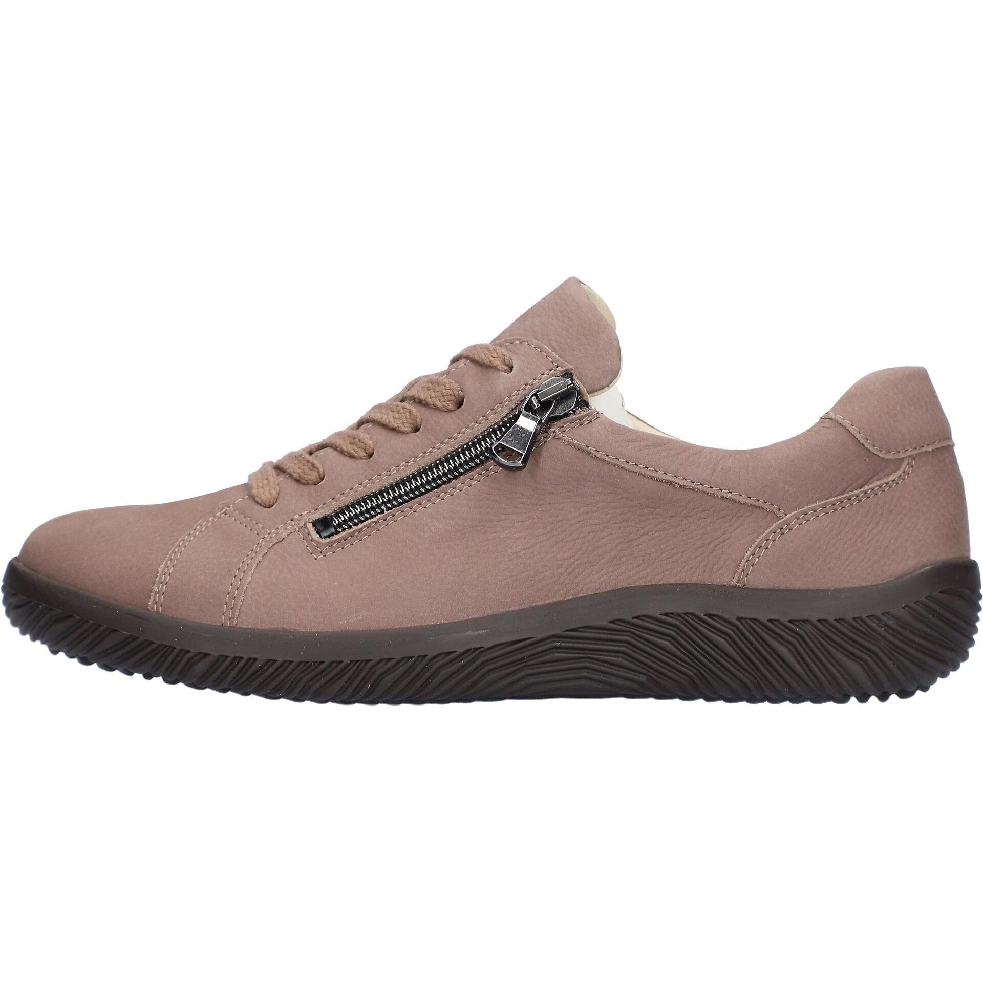 Waldlaufer 609001 190 285 K-Roya women's Wide Taupe Leather Arch Support Zip & Lace Shoes, front three-quarter view.