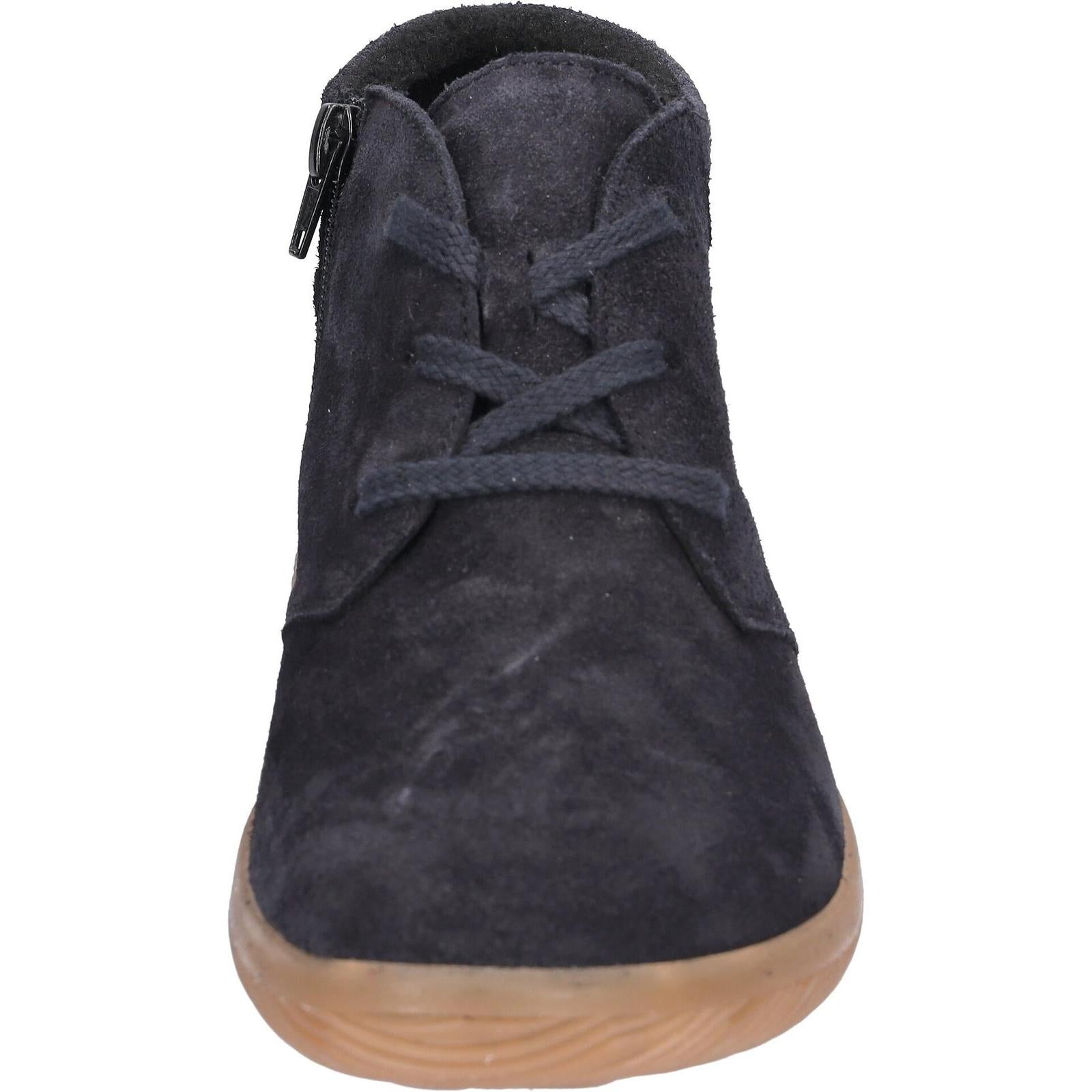 Waldlaufer 609802 195 194 K-Roya women's Wide Navy Blue Suede Arch Support Zip & Lace Ankle Boots, outer side view.