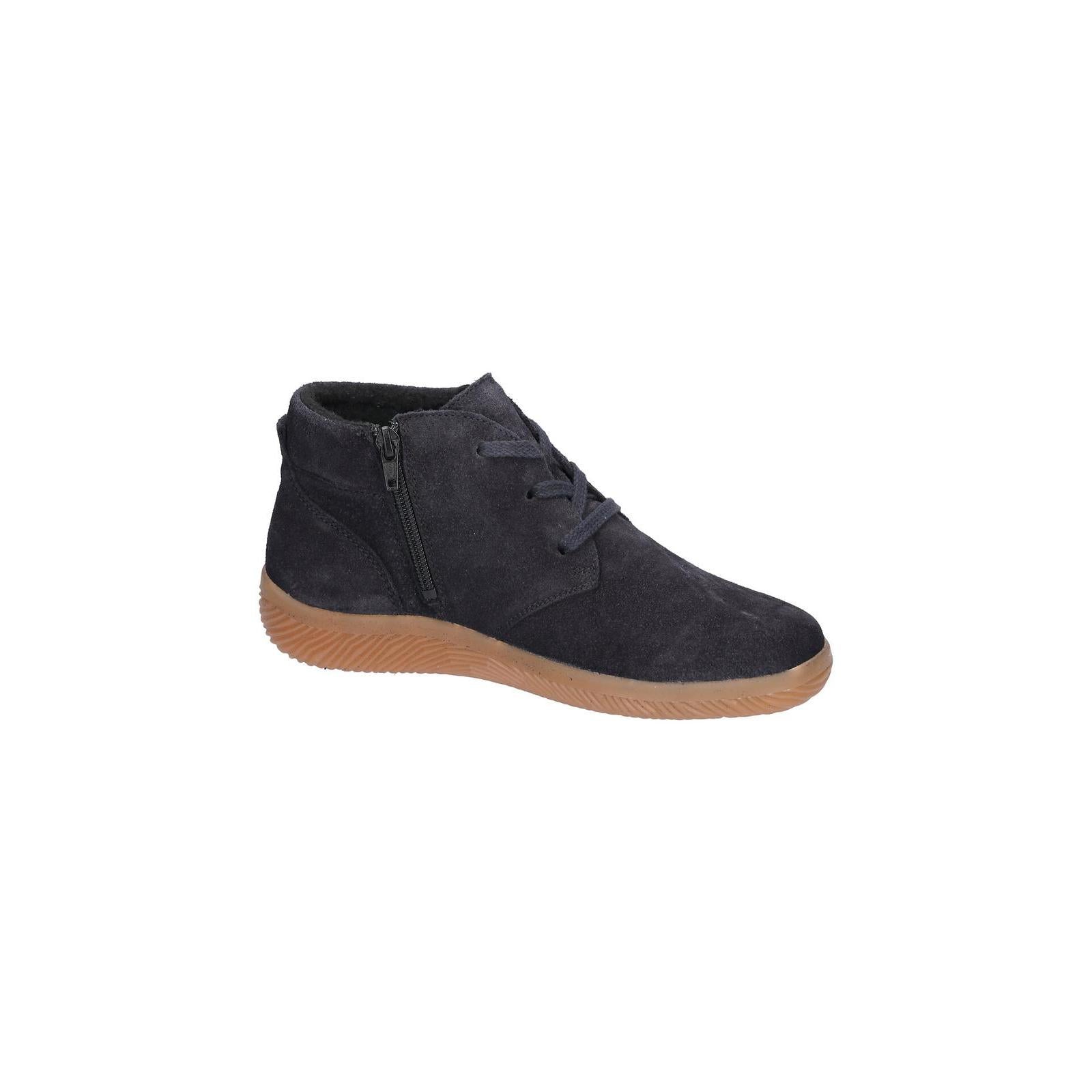 Waldlaufer 609802 195 194 K-Roya women's Wide Navy Blue Suede Arch Support Zip & Lace Ankle Boots, rear three-quarter view.