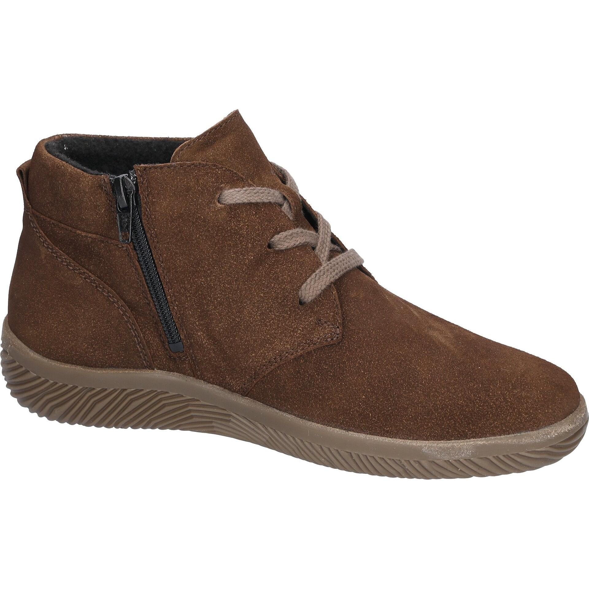 Waldlaufer 609802 195 277 K-Roya women's Wide Brown Suede Arch Support Zip & Lace Ankle Boots, rear three-quarter view.