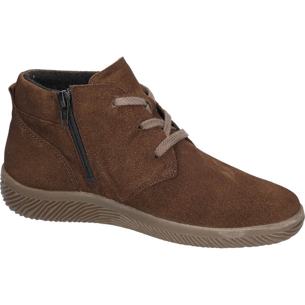 Waldlaufer 609802 195 277 K-Roya women's Wide Brown Suede Arch Support Zip & Lace Ankle Boots, rear three-quarter view.