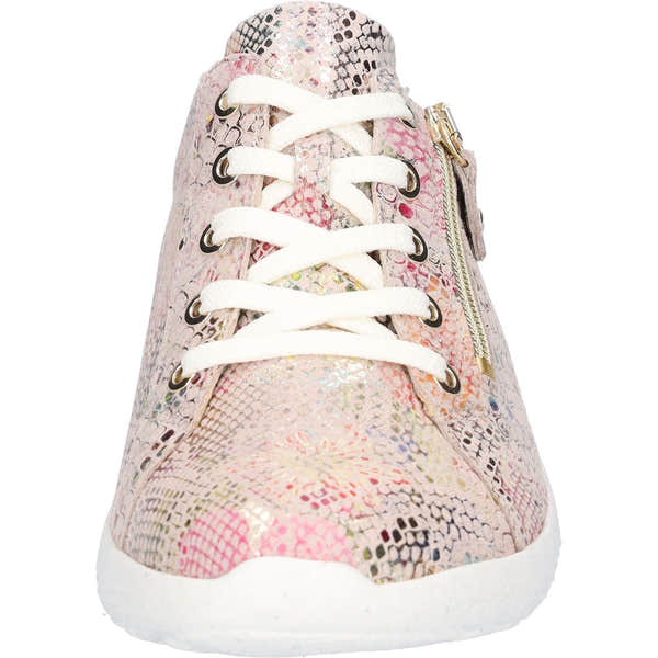 Waldlaufer K-Ira women's wide pink nubuck trainers with arch support, lace-up closure, and side zipper for easy wear.