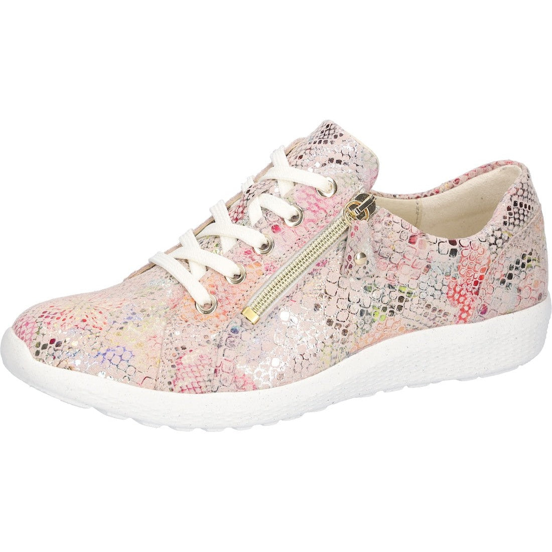 Waldlaufer 634007 164 264 K-Ira women's wide pink nubuck trainers with lace-up, zip side closure, and arch support.