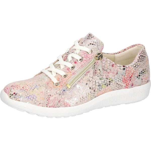 Waldlaufer 634007 164 264 K-Ira women's wide pink nubuck trainers with lace-up, zip side closure, and arch support.