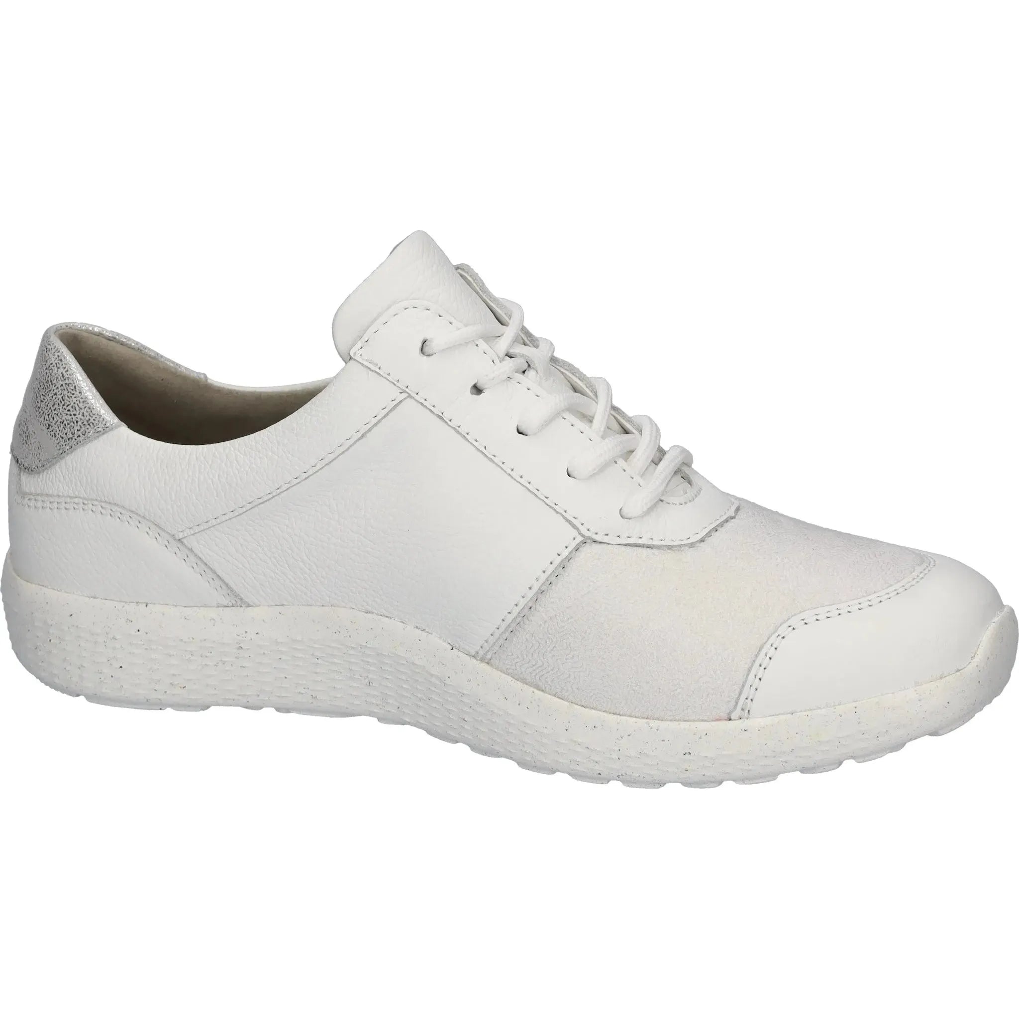 Waldlaufer 634K02 309 663 K-Ira women's wide fit white and silver leather trainers with zip and lace closure.