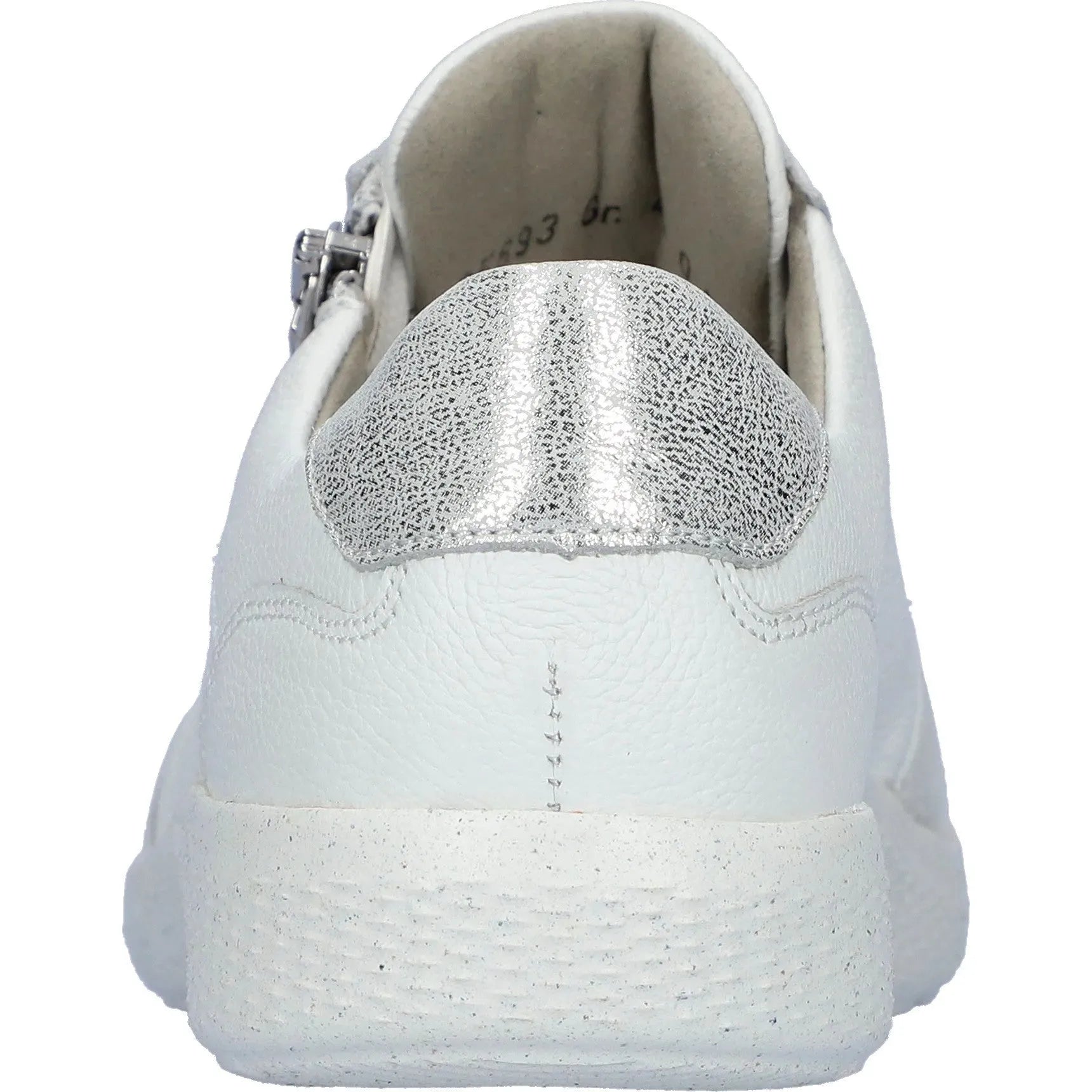 Waldlaufer 634K02 309 663 K-Ira women's wide fit white and silver leather trainers with zip and lace closure.