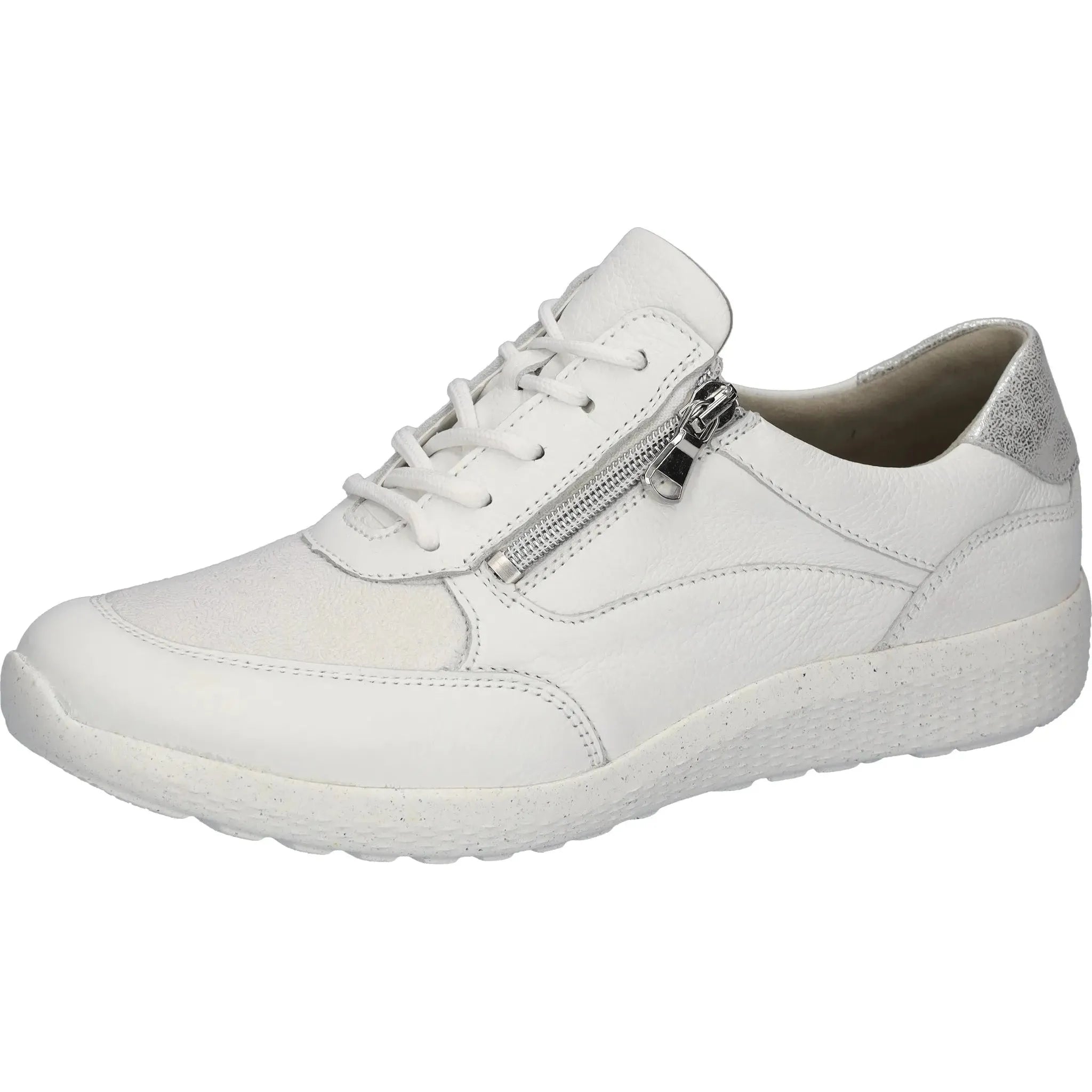 Waldlaufer 634K02 309 663 K-Ira women's wide white leather trainers with zip and lace-up front.
