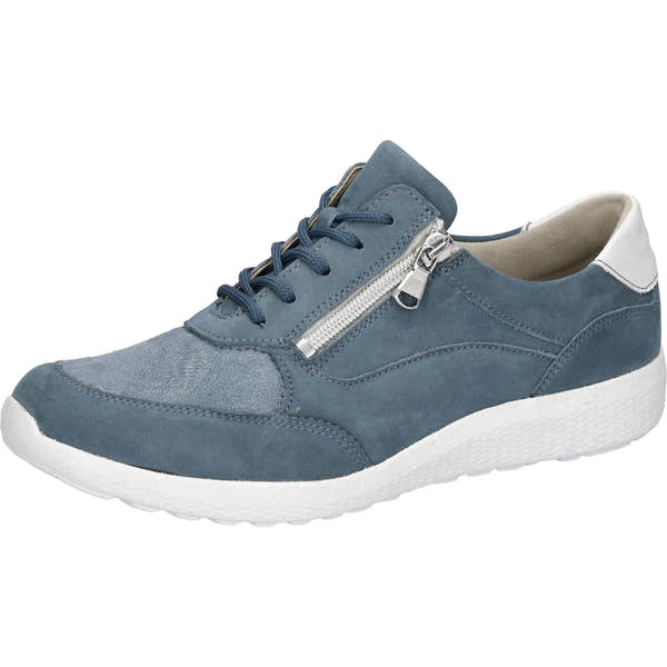Waldlaufer 634K02 310 263 K-Ira women's wide denim nubuck trainers with zip and lace closure, cushioned white sole.