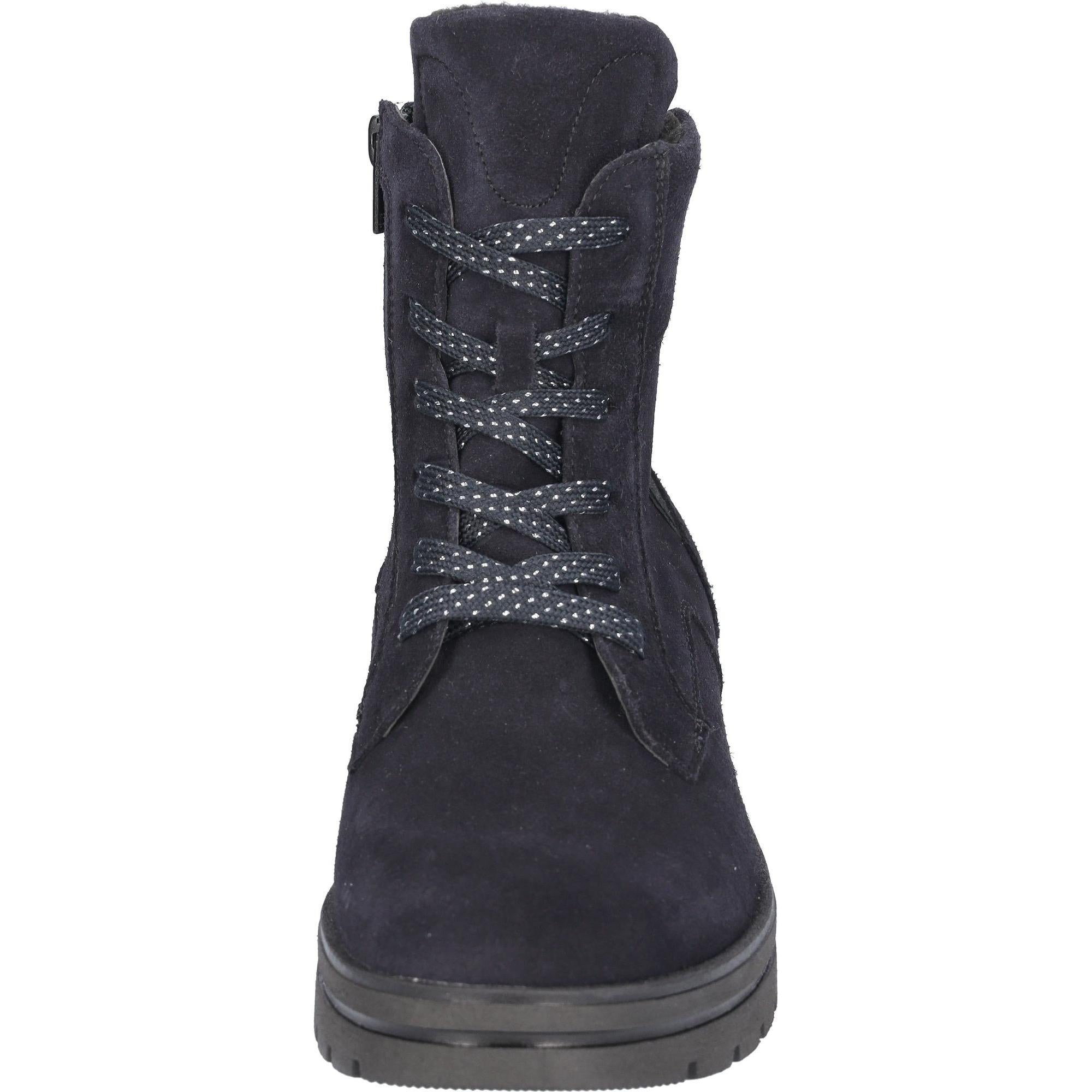 Waldlaufer K-Zoe women's navy suede ankle boots with zip, lace-up closure, wide fit, and arch support.
