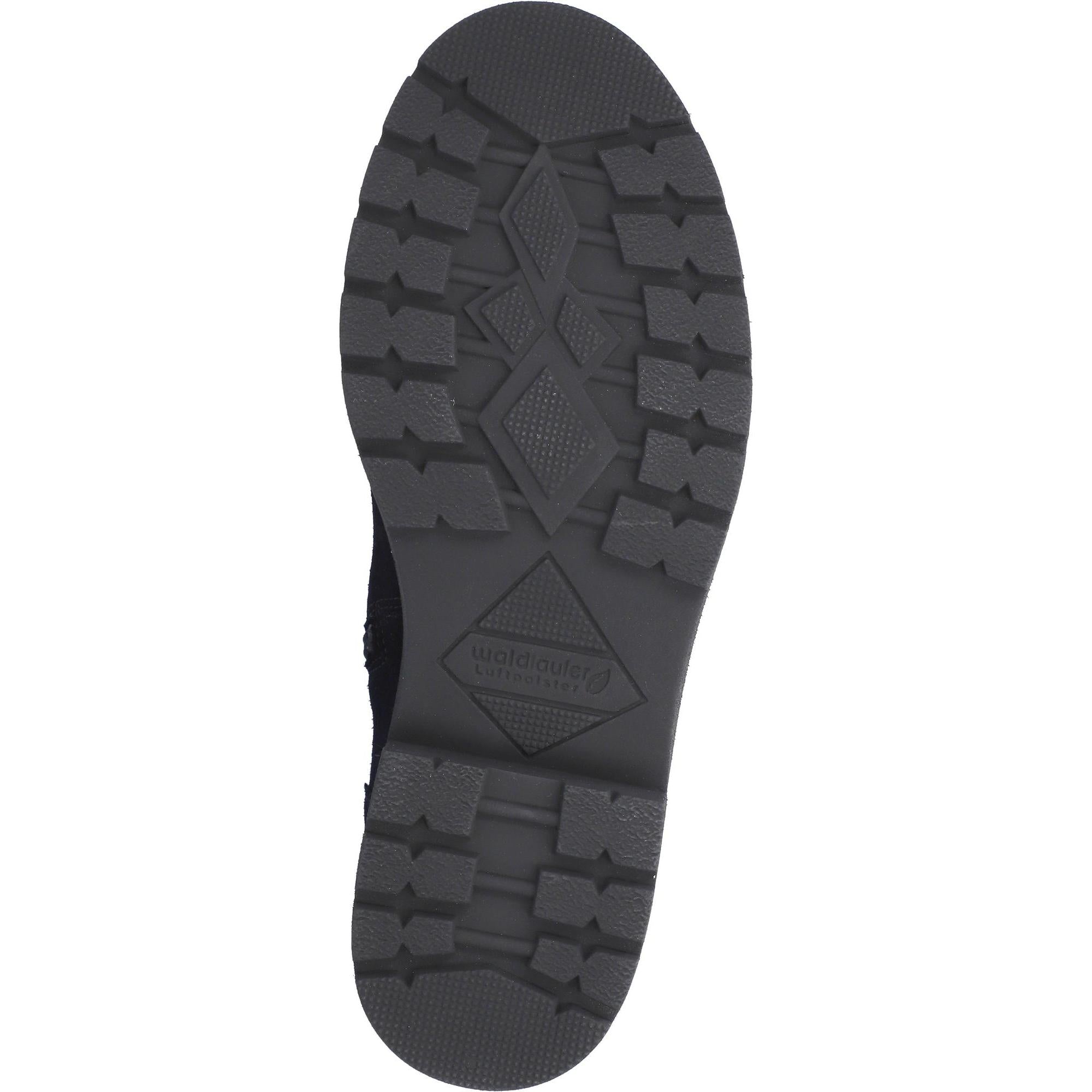 Waldlaufer K-Zoe women's navy suede ankle boots with arch support, zipper, lace-up, and rugged sole.