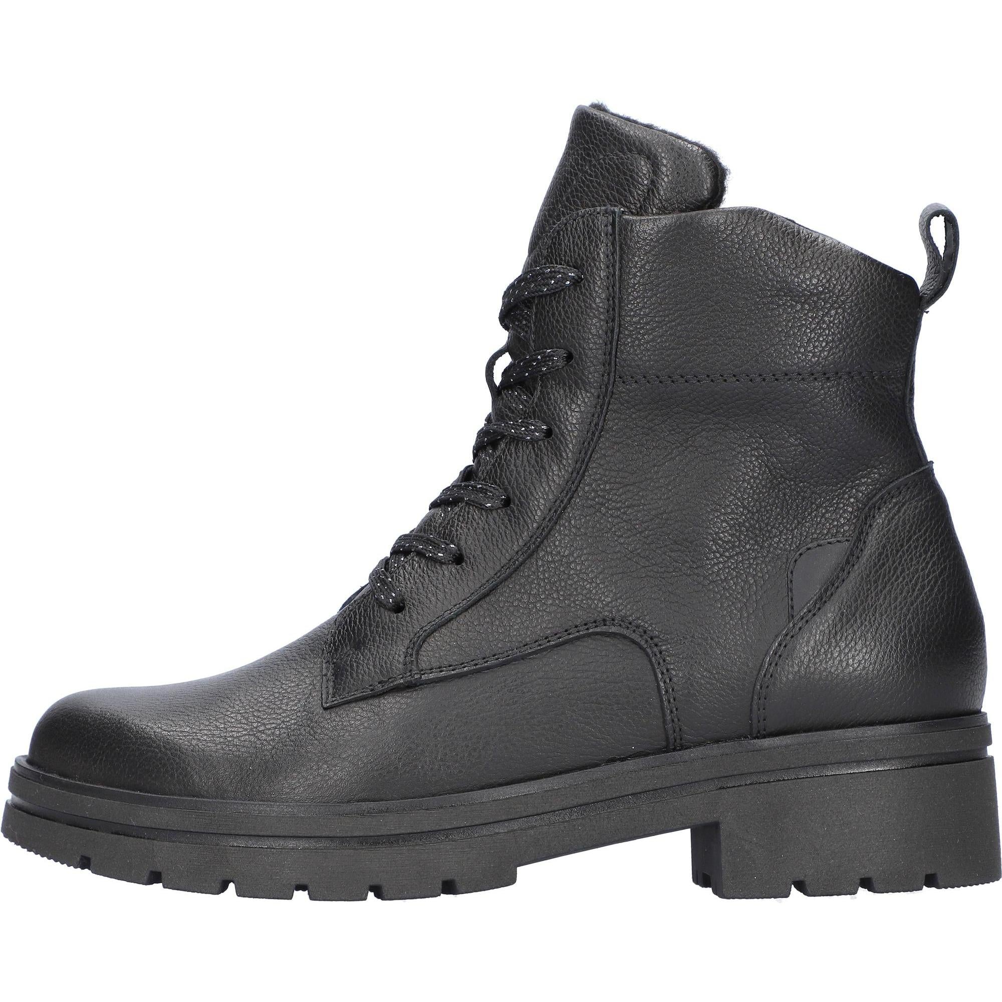 Waldlaufer Women's Black Leather Ankle Boots with Zip, Lace-Up, Wide Fit, and Arch Support.