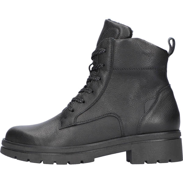 Waldlaufer Women's Black Leather Ankle Boots with Zip, Lace-Up, Wide Fit, and Arch Support.