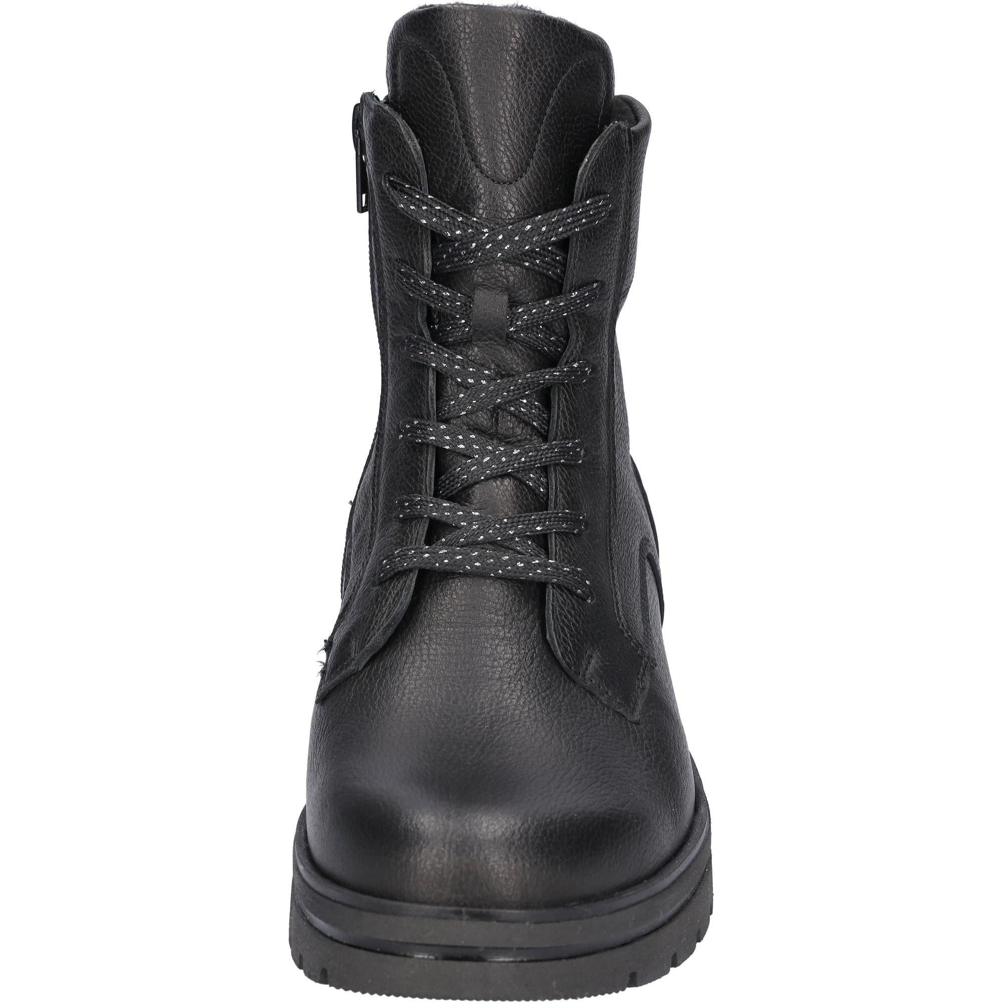 Waldlaufer K-Zoe Ladies Wide Black Leather Ankle Boots with Zip, Lace, and Arch Support - stylish and supportive footwear.