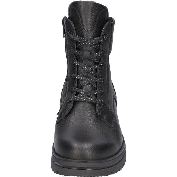 Waldlaufer K-Zoe Ladies Wide Black Leather Ankle Boots with Zip, Lace, and Arch Support - stylish and supportive footwear.