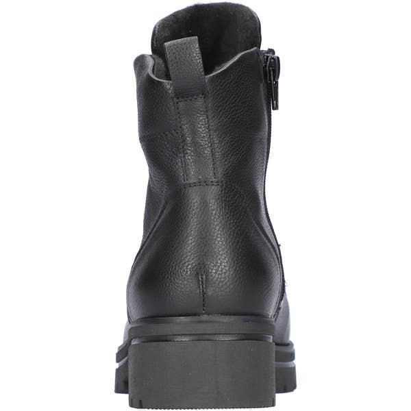Waldlaufer K-Zoe women's black leather ankle boots with arch support, zip and lace closure, and chunky heel.