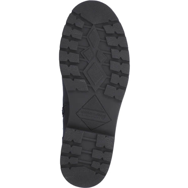 Waldlaufer K-Zoe women's black leather ankle boots with zip, lace-up design, wide fit, and arch support, featuring rugged traction sole.