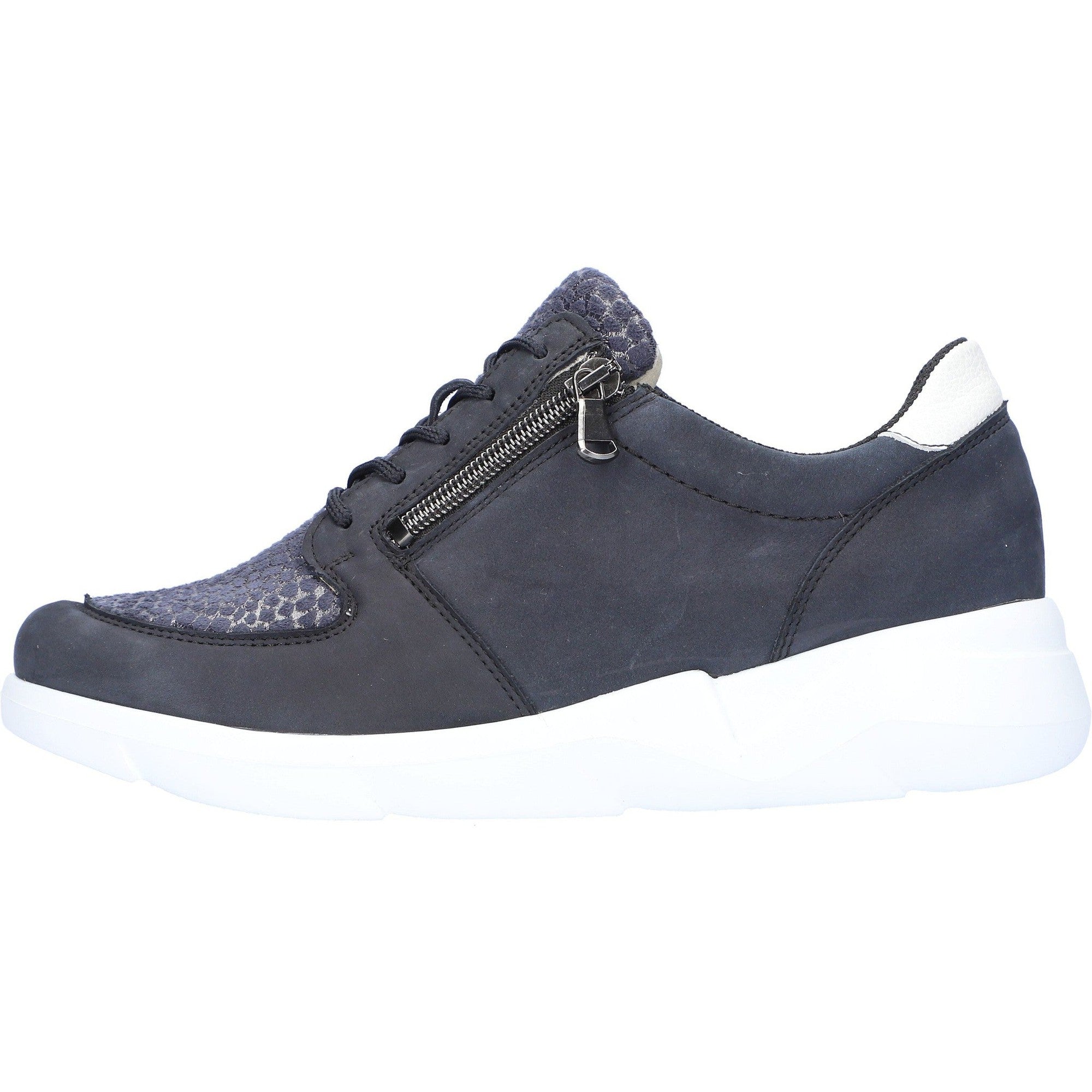 Waldlaufer 668K02 300 217 K-Funky Ladies Navy White Nubuck Arch Support Zip & Lace Shoes-elevate your sole