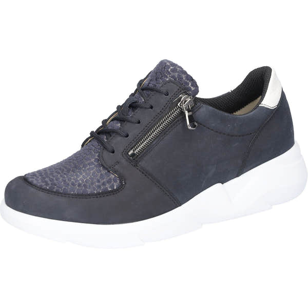 Waldlaufer 668K02 300 217 K-Funky Ladies Navy White Nubuck Arch Support Zip & Lace Shoes-elevate your sole