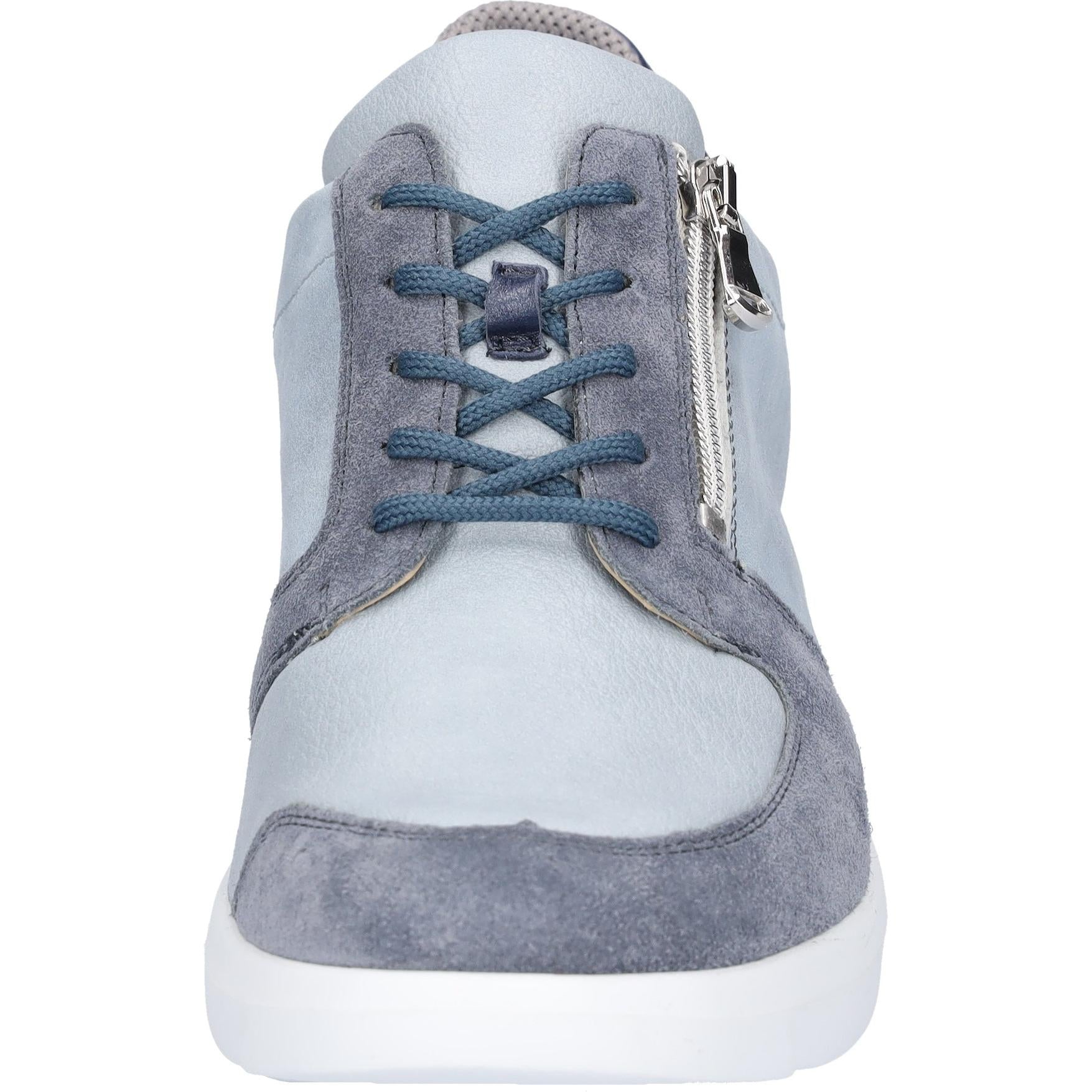 Waldlaufer women's wide-fit sneakers with sky suede and leather, zip and lace closure, arch support, and trendy design.