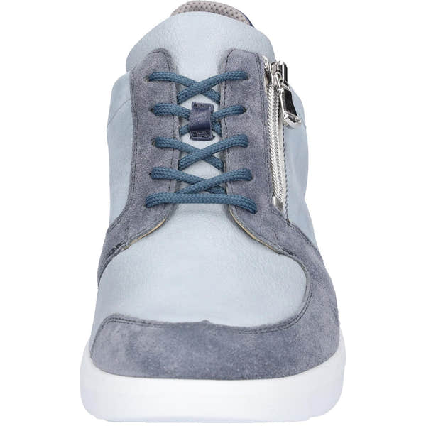 Waldlaufer women's wide-fit sneakers with sky suede and leather, zip and lace closure, arch support, and trendy design.