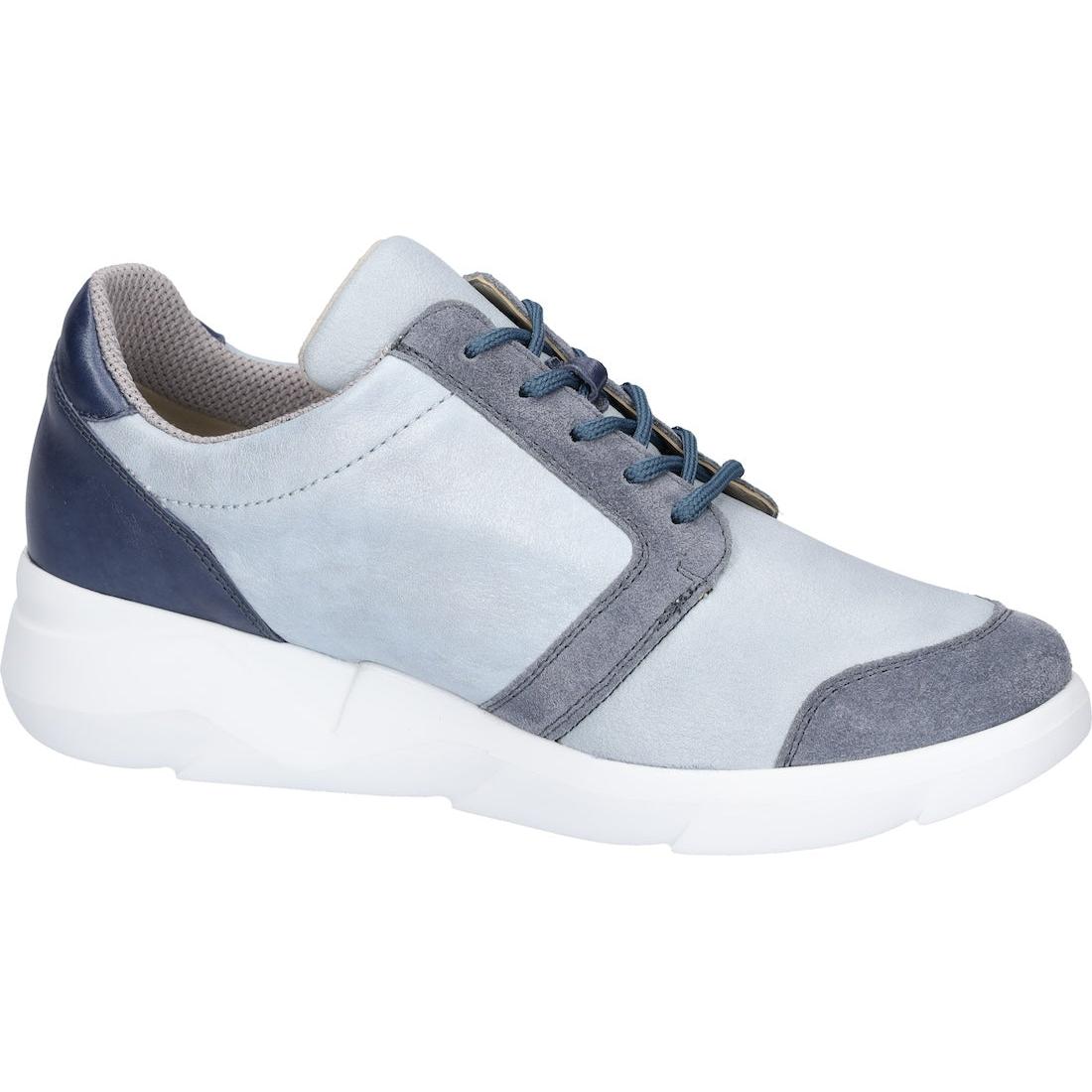 Waldlaufer 668K02 Ladies Wide Fit Trainers featuring sky suede and leather, arch support, zip and lace-up closure, white sole.