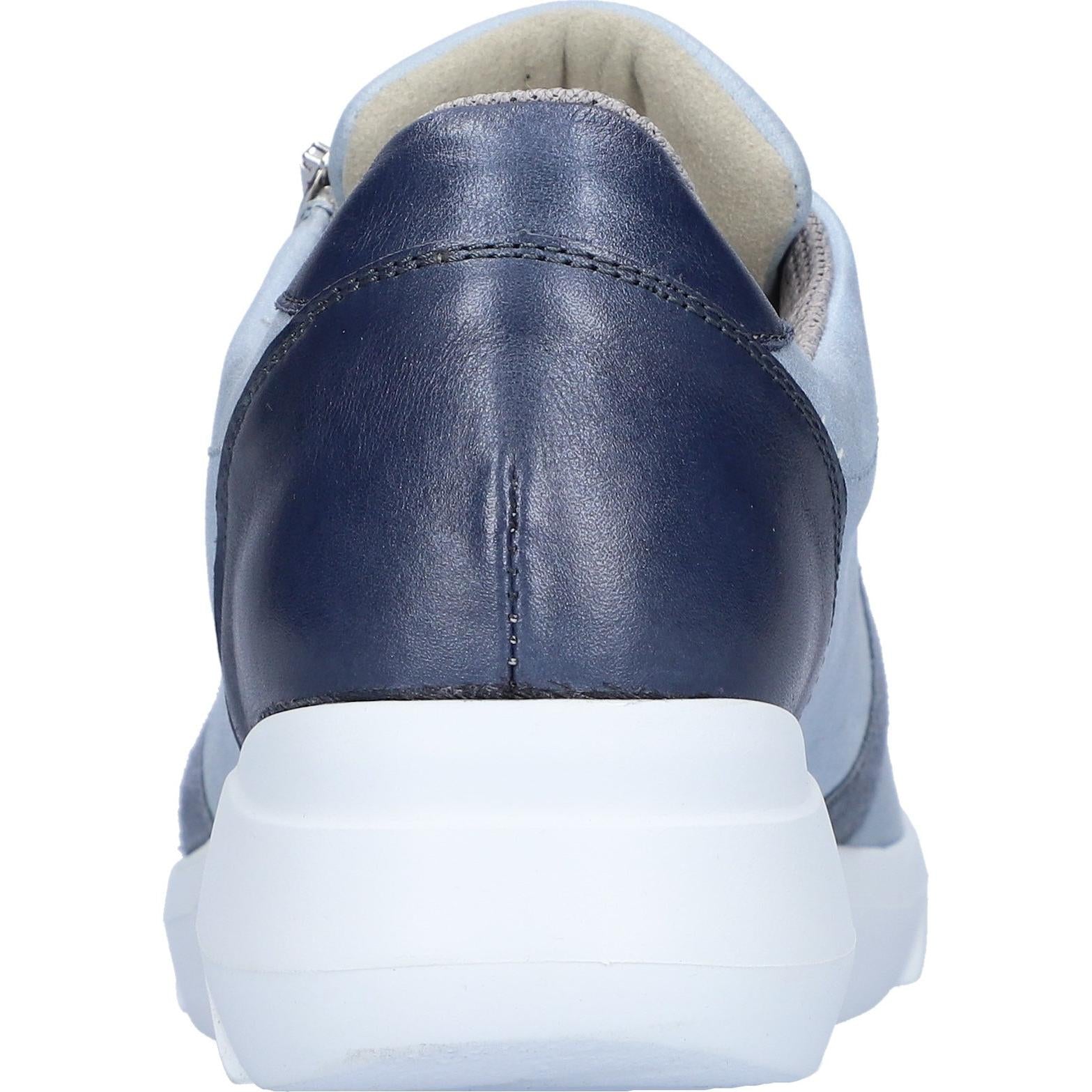 Waldlaufer 668K02 ladies wide-fit zip and lace trainers in navy suede and leather with arch support and chunky white sole.