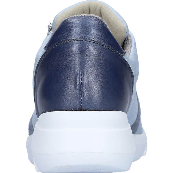 Waldlaufer 668K02 ladies wide-fit zip and lace trainers in navy suede and leather with arch support and chunky white sole.