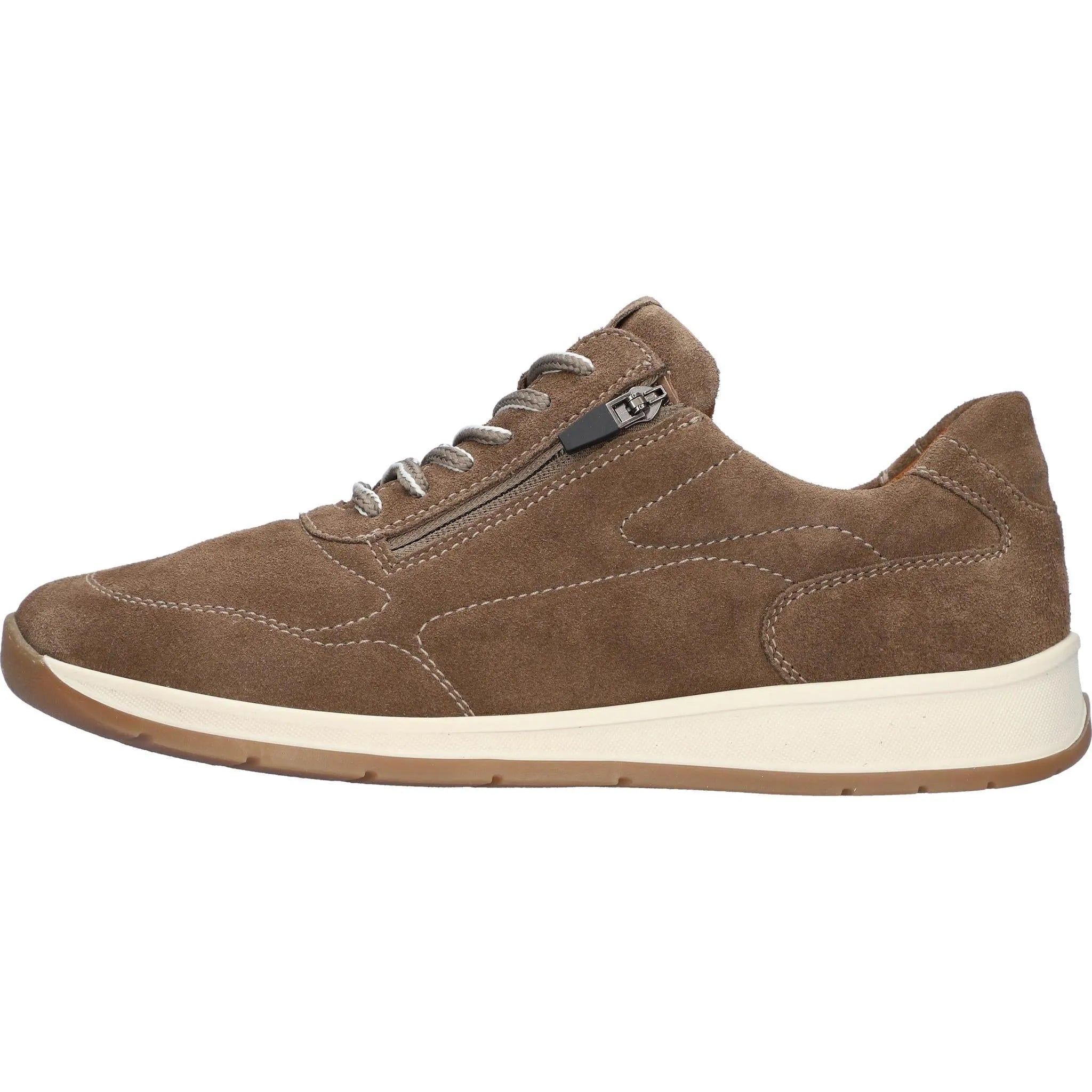 Alt text: Waldlaufer men's wide brown nubuck arch support shoes with zip and lace closure, casual sneaker style.