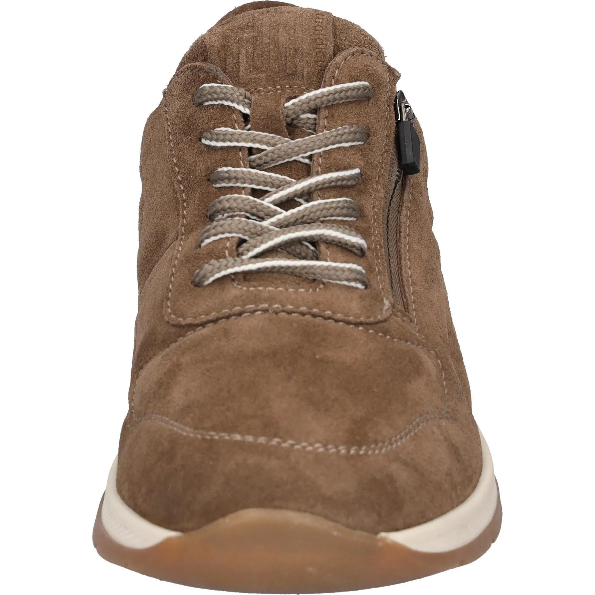 Waldlaufer men's wide brown nubuck shoes with arch support, zipper and lace closure, featuring a textured sole.