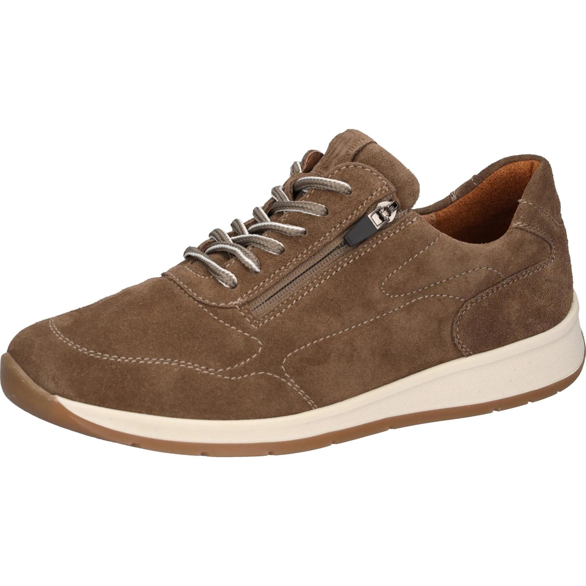 Waldlaufer K-Kilian men's brown nubuck arch support shoes with laces and side zipper, wide fit, casual sneaker style.
