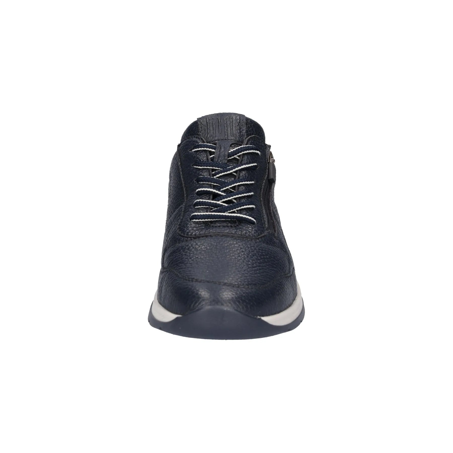 Waldlaufer men's navy slip-on sneaker with textured leather, lace-up top, arch support, and white sole.
