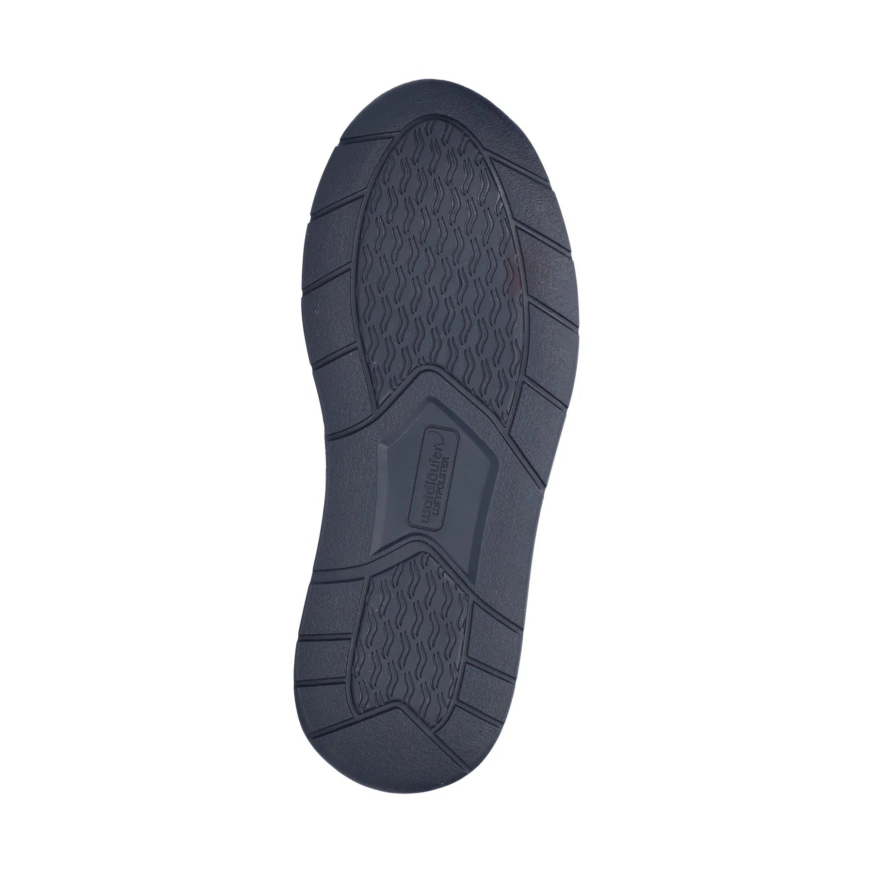 Waldlaufer K-Kilian men's navy leather arch support shoes with zip and lace, featuring a textured rubber sole for traction.