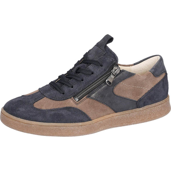 Waldlaufer 704005 406 519 H-Daisy women's Wide Navy Blue/Beige Suede Arch Support Zip & Lace Trainers, inner side view.
