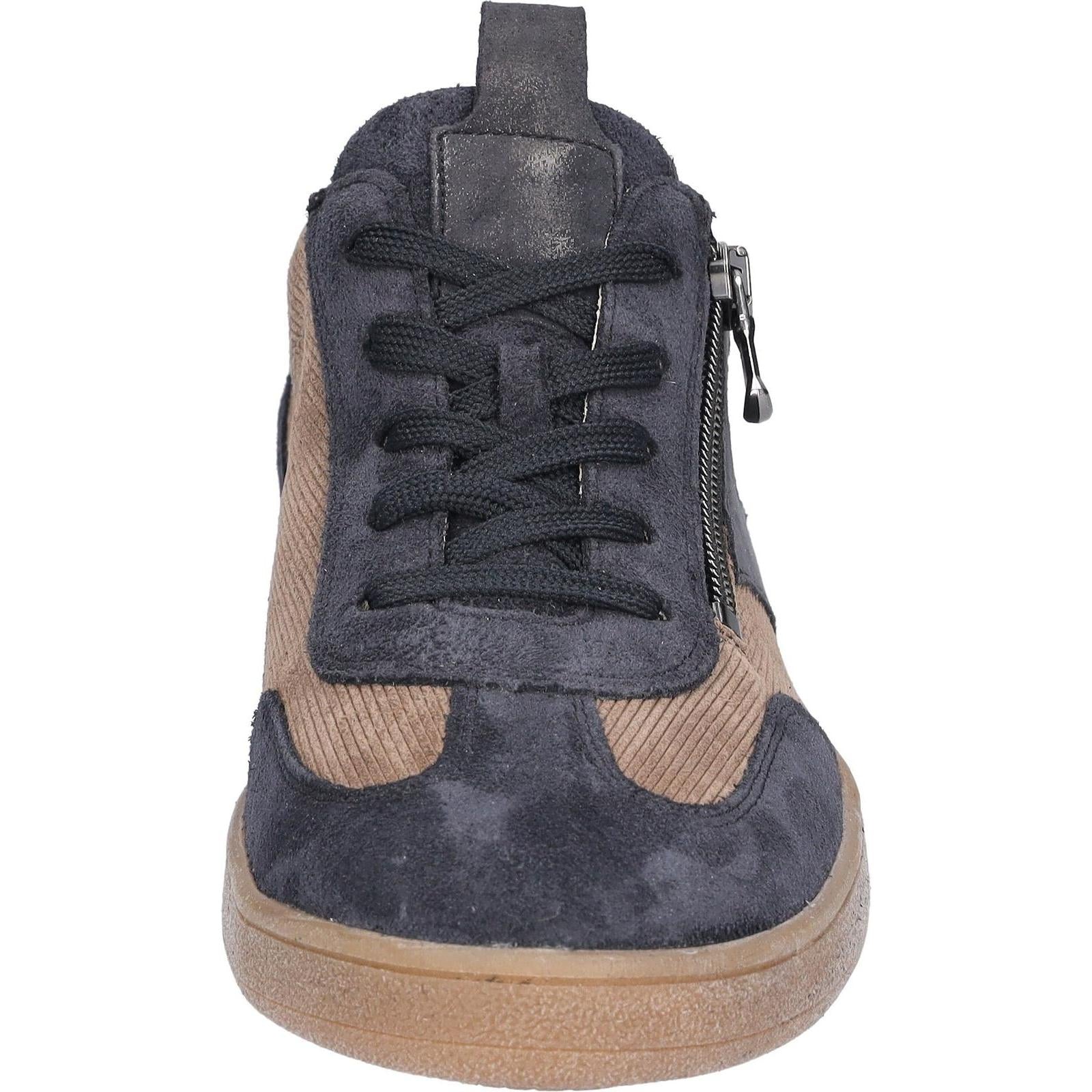 Waldlaufer 704005 406 519 H-Daisy women's Wide Navy Blue/Beige Suede Arch Support Zip & Lace Trainers, outer side view.