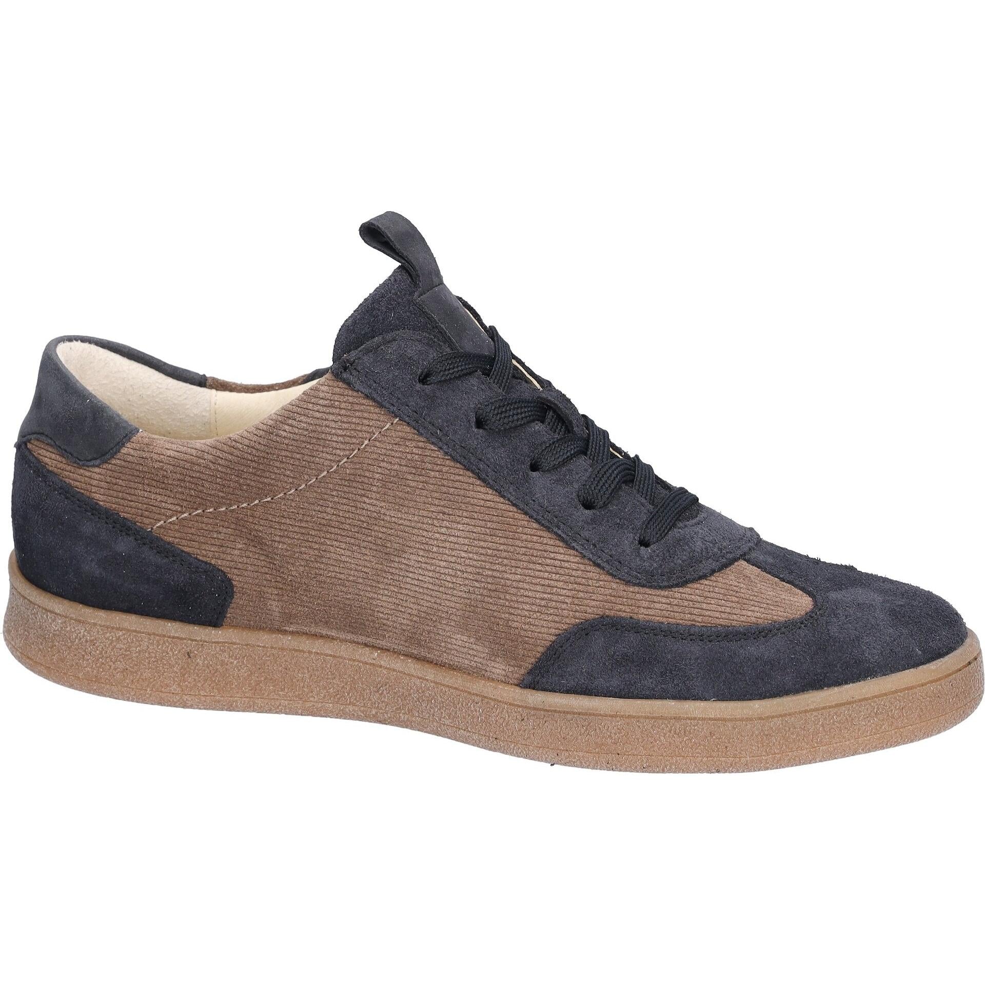 Waldlaufer 704005 406 519 H-Daisy women's Wide Navy Blue/Beige Suede Arch Support Zip & Lace Trainers, rear three-quarter.