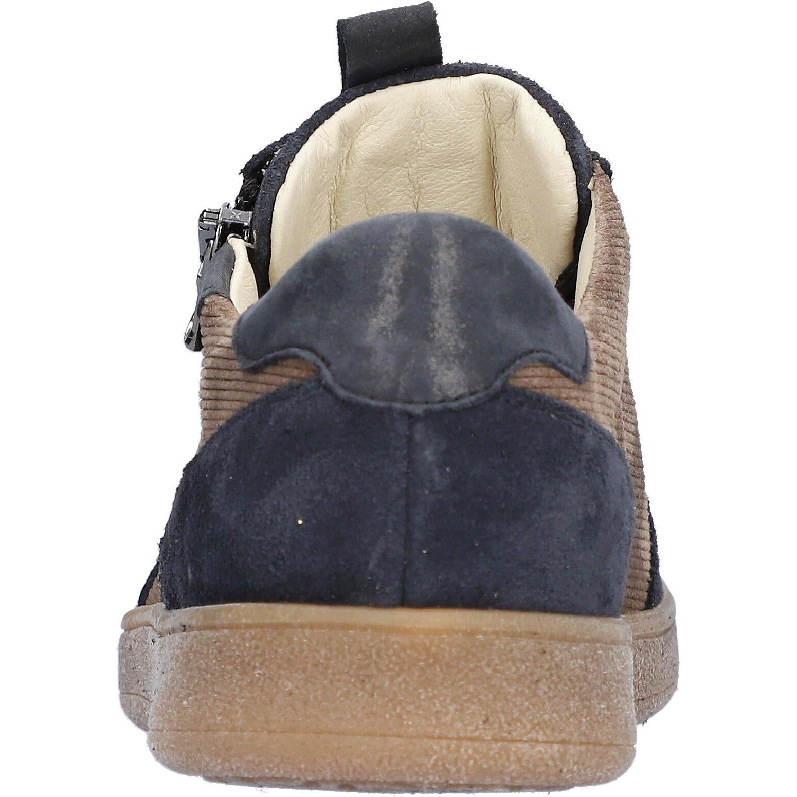 Waldlaufer 704005 406 519 H-Daisy women's Wide Navy Blue/Beige Suede Arch Support Zip & Lace Trainers, top and fastening.