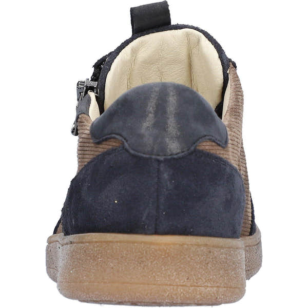 Waldlaufer 704005 406 519 H-Daisy women's Wide Navy Blue/Beige Suede Arch Support Zip & Lace Trainers, top and fastening.